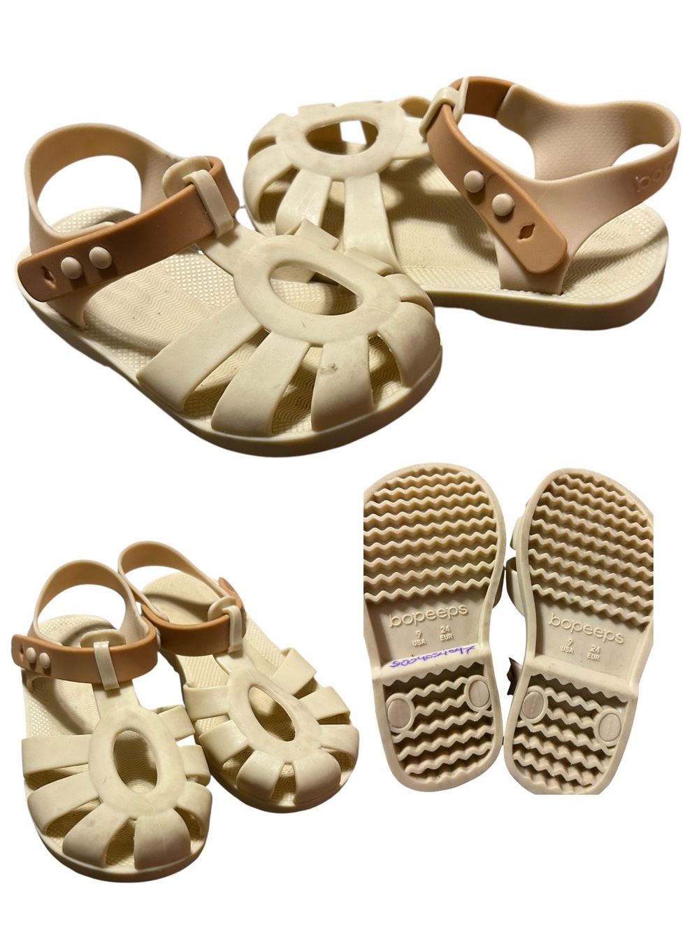 Kids Cream & Tan Jelly Sandals with Buckle Strap